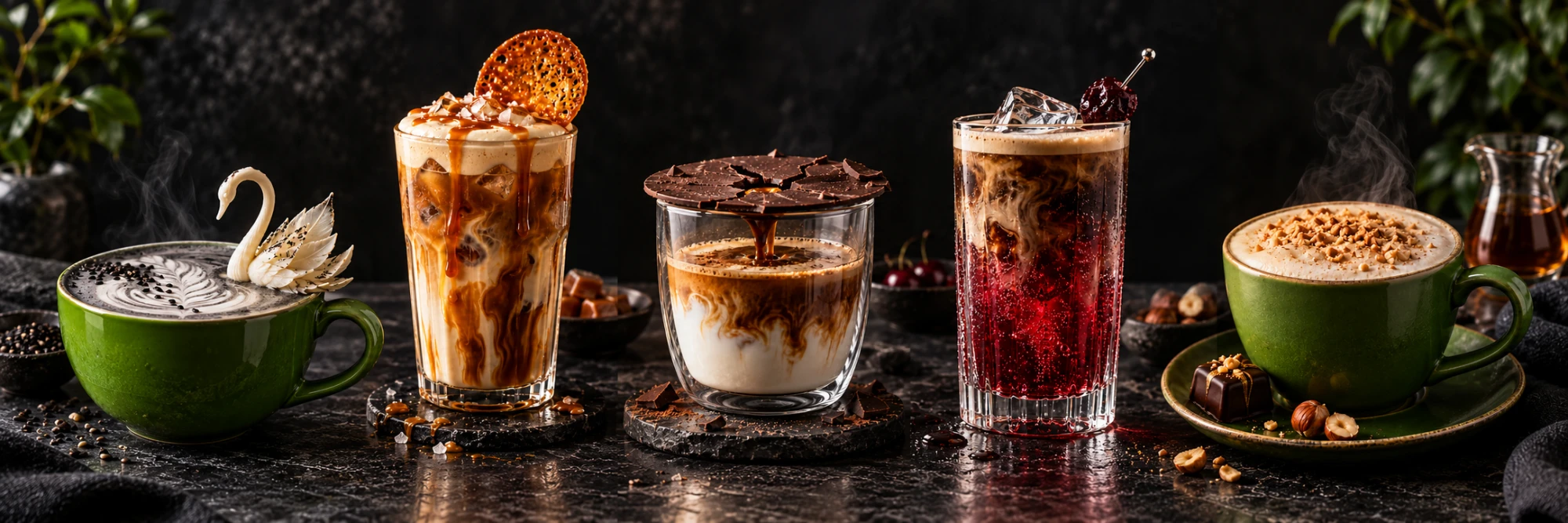 Five signature drinks of the Traders Café: Black Swan, Take Profit, Stop Loss, Short Squeeze and After Hours